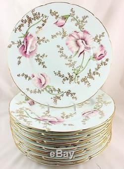 Set 11 Antique Dinner Plates Hand Painted Artist P. Simpson Coalport Bone China