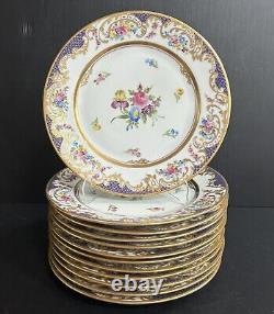 Set 11 Antique/VTG Dresden Dinner Plates HP Floral Gold Encrusted 10 5/8D