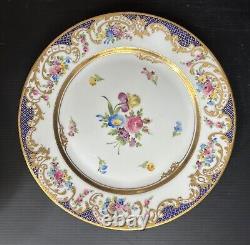 Set 11 Antique/VTG Dresden Dinner Plates HP Floral Gold Encrusted 10 5/8D