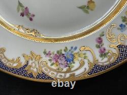 Set 11 Antique/VTG Dresden Dinner Plates HP Floral Gold Encrusted 10 5/8D