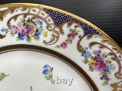 Set 11 Antique/VTG Dresden Dinner Plates HP Floral Gold Encrusted 10 5/8D