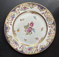 Set 11 Antique/VTG Dresden Dinner Plates HP Floral Gold Encrusted 10 5/8D