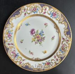 Set 11 Antique/VTG Dresden Dinner Plates HP Floral Gold Encrusted 10 5/8D