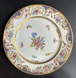 Set 11 Antique/VTG Dresden Dinner Plates HP Floral Gold Encrusted 10 5/8D