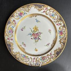 Set 11 Antique/VTG Dresden Dinner Plates HP Floral Gold Encrusted 10 5/8D