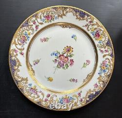 Set 11 Antique/VTG Dresden Dinner Plates HP Floral Gold Encrusted 10 5/8D