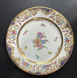 Set 11 Antique/VTG Dresden Dinner Plates HP Floral Gold Encrusted 10 5/8D