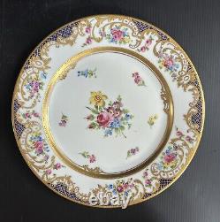 Set 11 Antique/VTG Dresden Dinner Plates HP Floral Gold Encrusted 10 5/8D