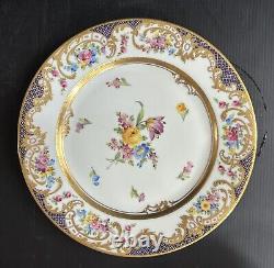 Set 11 Antique/VTG Dresden Dinner Plates HP Floral Gold Encrusted 10 5/8D