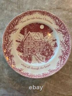 Set 11 Johnson Bros Twas the Night Before Christmas Dinner Plates Dishes Red