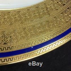 Set 11 Limoges Boyer Gold Encrusted Cobalt Blue Stripe 10.5 Dinner Plates Lot