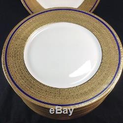 Set 11 Limoges Boyer Gold Encrusted Cobalt Blue Stripe 10.5 Dinner Plates Lot