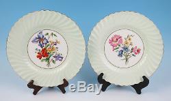 Set 12 Hand Painted Floral Minton Dinner Plates English Porcelain Green & Gold