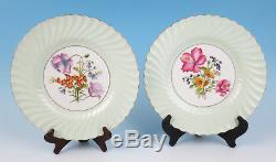 Set 12 Hand Painted Floral Minton Dinner Plates English Porcelain Green & Gold