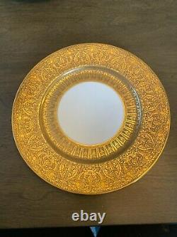 Set 12 Heinrich & Co H&c Selb Bavaria 10.75 Dinner Plates Encrusted Gold Edge