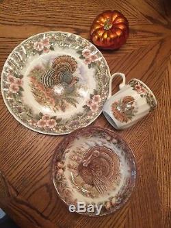 Set 12 Royal Stafford MYOTT QUEEN'S THANKSGIVING Turkey DINNER PLATES Bowls Cups
