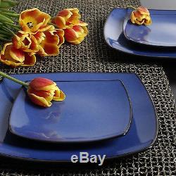 Set 16 Dinnerware Dinner Square Plates Dishes Stoneware Corelle Blue Kitchen New