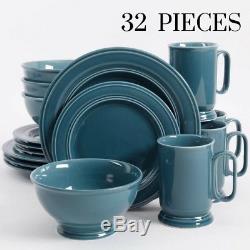 Set 32-Piece Dinnerware Solid Color Aqua Table Dinner Plate Dishes service for 8