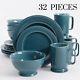 Set 32-piece Dinnerware Solid Color Aqua Table Dinner Plate Dishes Service For 8