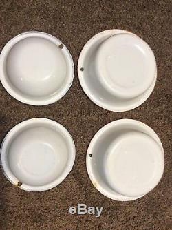 Set 34 Vintage White & Black Metal Enamelware Dinner Plates Bowl Cup Serving Pan