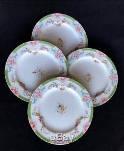Set 4 Antique Minton China Chinoiserrie Floral Dinner Plates w Green Rim B808