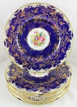 Set 4 Hand Painted Dinner Plates Royal Worcester China Z1486 Cobalt Gold Flower