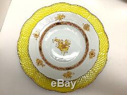 Set 4 Herend Yellow Basket Weave Silk Ribbon 11 Dinner Plates Discontinued