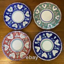 Set/4 Vintage VIETRI Italy SOLIMENE Hand Painted 10 BIRD Dinner Plates