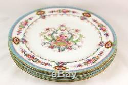 Set 5 Dinner Plates Antique Royal Cauldon China England H9120 Aqua Floral White