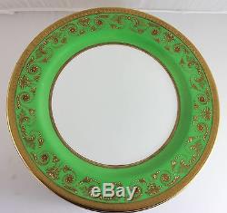 Set 6 Dinner Plates Antique Royal Cauldon China L4334 Raised Gold Paste Green