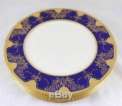Set 6 Dinner Plates Lenox Bone China W23 Cobalt Blue Raised Gold Encrusted