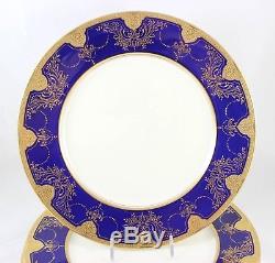 Set 6 Dinner Plates Lenox Bone China W23 Cobalt Blue Raised Gold Encrusted