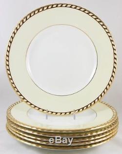 Set 6 Dinner Plates Vintage Minton China Commodore S112 Embossed Gold Rope Cream
