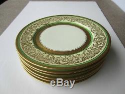 Set 6 Large Pickard China HEINRICH 11 Green With Heavy Gold Fancy Dinner Plates