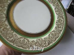 Set 6 Large Pickard China HEINRICH 11 Green With Heavy Gold Fancy Dinner Plates