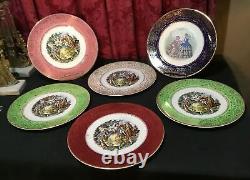 Set 6 Similar Vintage 23 Kt Gold Trimmed Porcelain Dinner Plates Scenic Centers