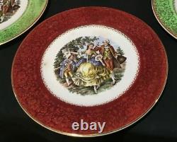 Set 6 Similar Vintage 23 Kt Gold Trimmed Porcelain Dinner Plates Scenic Centers