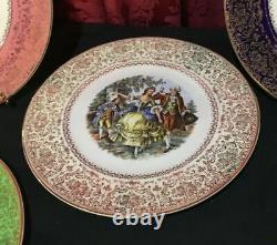 Set 6 Similar Vintage 23 Kt Gold Trimmed Porcelain Dinner Plates Scenic Centers