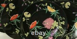 Set 6 Vintage Raynaud Limoges Dioranoir by Ceralene Black Floral Dinner Plates
