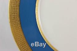 Set 8 Dinner Plates Lenox China M70c Turquoise Blue Raised Gold Encrusted Cream