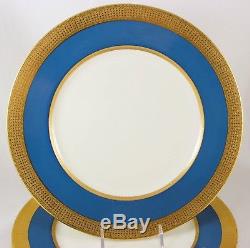 Set 8 Dinner Plates Lenox China M70c Turquoise Blue Raised Gold Encrusted Cream