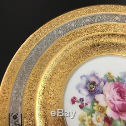 Set 8 Furstenburg 11-1/4 Dinner Plates Gold & Silver Encrusted Floral Center