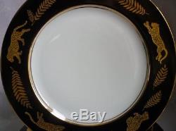 Set 8 Lynn Chase Jaguar Gold 10 1/2 Dinner Plates Black & Gold