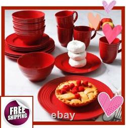Set Dinnerware 16 Pcs Dishes Plate Mug Vintage Classic Modern Holiday Red New