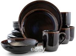 Set Dinnerware 16 Pcs Dishes Plate Mug Vintage Classic Modern Service Black New