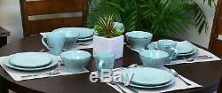Set Dinnerware 16 Piece Dishes Plate Mug Turquoise Vintage Dinner Service New