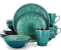 Set Dinnerware 16 Piece Dishes Plate Mug Vintage Mosaic Service Sea Green New