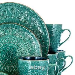 Set Dinnerware 16 Piece Dishes Plate Mug Vintage Mosaic Service Sea Green New