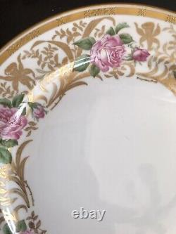Set Of 10 Antique Charles Ahrenfeldt Limoges Hand Painted Roses Dinner Plates