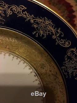 Set Of 10 Cobalt and Gold Gilt Cabinet Dinner Plate Burley Co Chicago Vintage